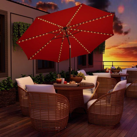 Patio 3m Umbrella with Manual Crank and Solar Powered LED Lights