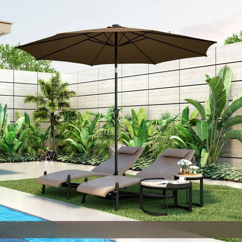Patio 3m Umbrella with Manual Crank and Solar Powered LED Lights