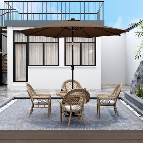 Patio 3m Umbrella with Manual Crank and Solar Powered LED Lights