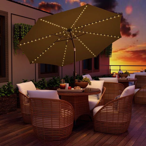 Patio 3m Umbrella with Manual Crank and Solar Powered LED Lights