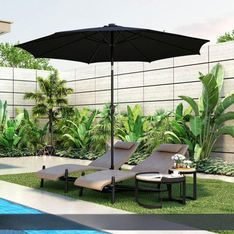 Patio 3m Umbrella with Manual Crank and Solar Powered LED Lights
