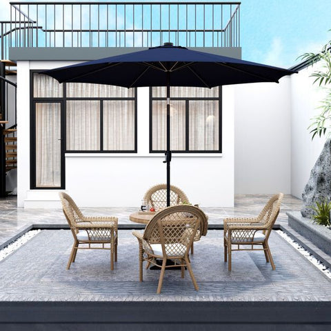 Patio 3m Umbrella with Manual Crank and Solar Powered LED Lights