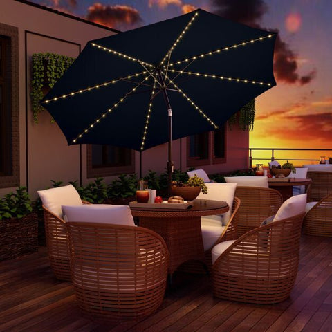 Patio 3m Umbrella with Manual Crank and Solar Powered LED Lights