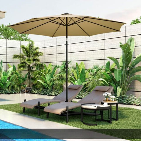 Patio 3m Umbrella with Manual Crank and Solar Powered LED Lights