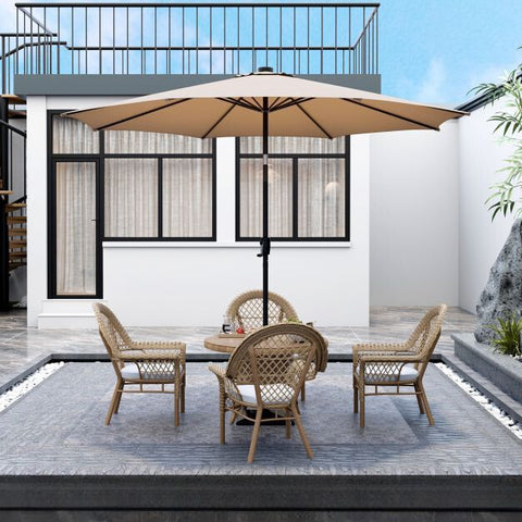Patio 3m Umbrella with Manual Crank and Solar Powered LED Lights