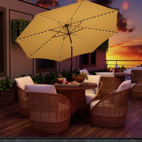 Patio 3m Umbrella with Manual Crank and Solar Powered LED Lights