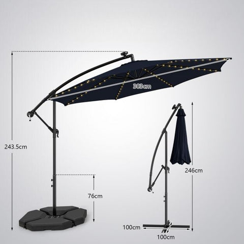 Garden 303CM Solar Powered Umbrella with 112 LED and Tilt Function