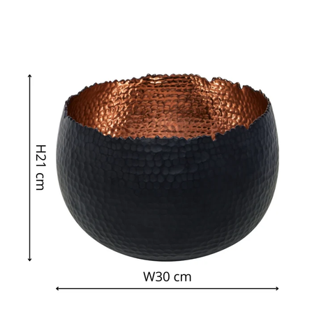 Industrial Hammered Bowl Indoor Planter in Black and Copper