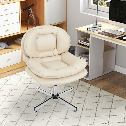Double-Cushioned Multi-Function Office Chair with Ergonomic Design in Beige