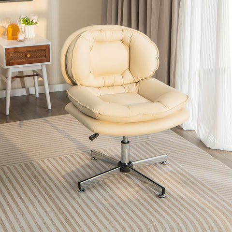 Double-Cushioned Multi-Function Office Chair with Ergonomic Design in Beige