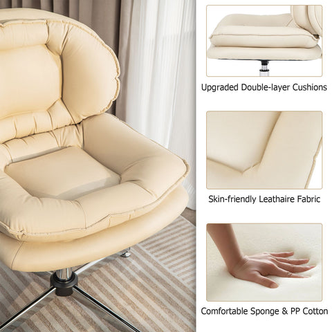 Double-Cushioned Multi-Function Office Chair with Ergonomic Design in Beige
