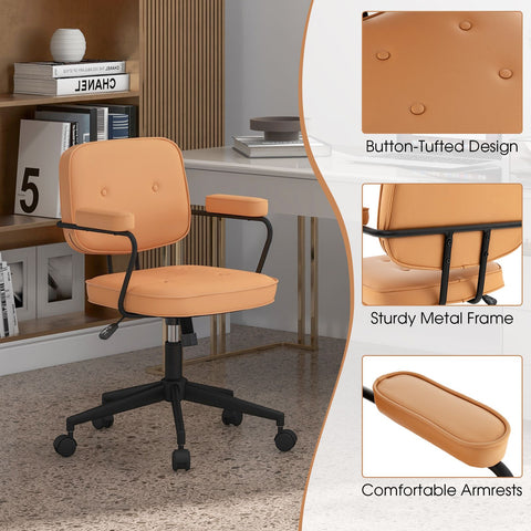 Height-Adjustable Swivel Leisure Chair with Upholstered Material in Orange