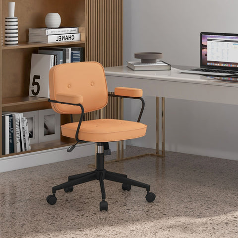 Height-Adjustable Swivel Leisure Chair with Upholstered Material in Orange