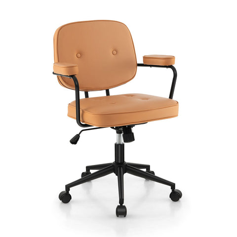 Height-Adjustable Swivel Leisure Chair with Upholstered Material in Orange