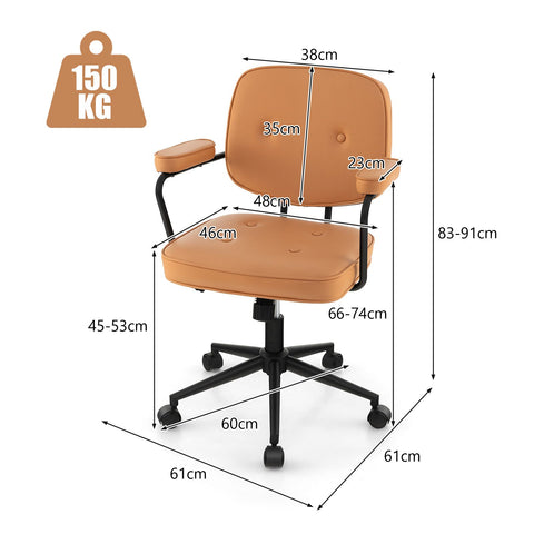 Height-Adjustable Swivel Leisure Chair with Upholstered Material in Orange