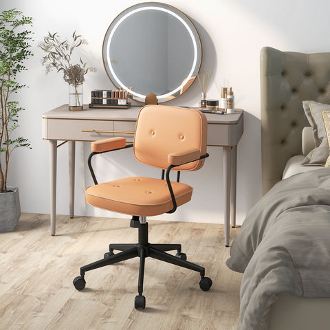 Height-Adjustable Swivel Leisure Chair with Upholstered Material in Orange