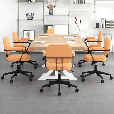 Height-Adjustable Swivel Leisure Chair with Upholstered Material in Orange