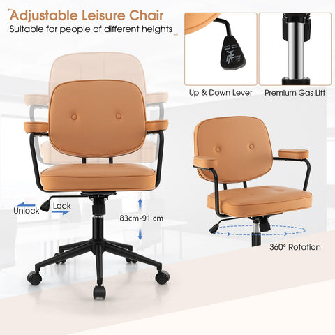 Height-Adjustable Swivel Leisure Chair with Upholstered Material in Orange