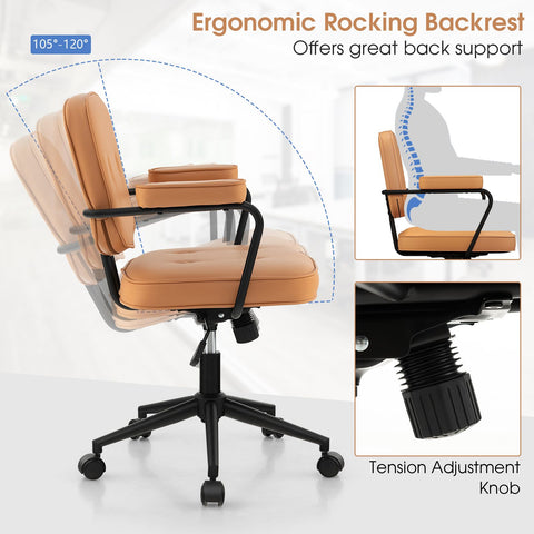 Height-Adjustable Swivel Leisure Chair with Upholstered Material in Orange