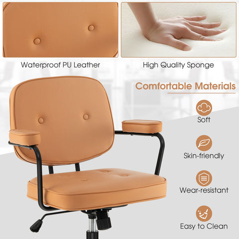 Height-Adjustable Swivel Leisure Chair with Upholstered Material in Orange