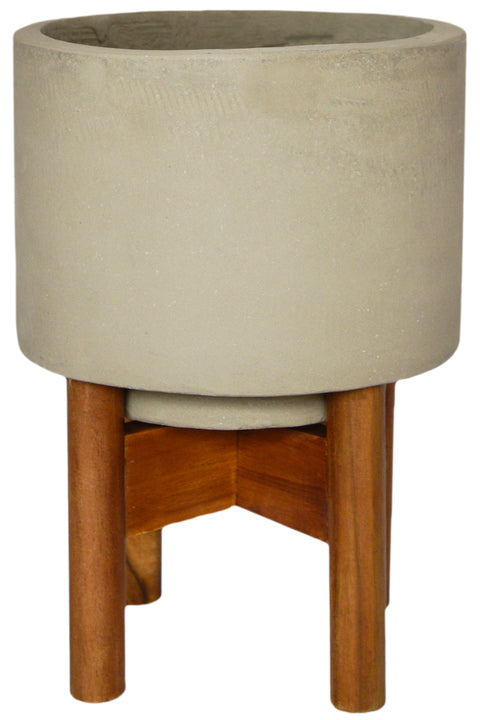 Scandinavian-style Indoor Planter with Wooden Stand in Concrete Grey