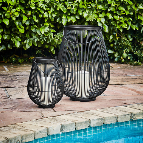 Outdoor Lantern with Metal Frame and Glass Insert in Black