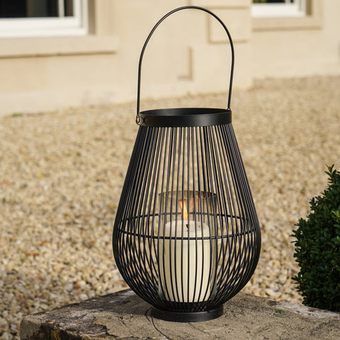 Outdoor Lantern with Metal Frame and Glass Insert in Black