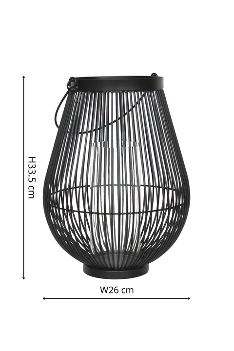 Outdoor Lantern with Metal Frame and Glass Insert in Black
