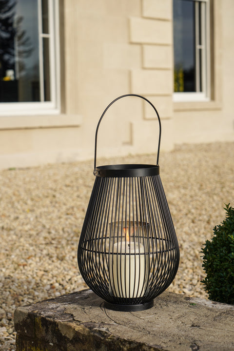 Outdoor Lantern with Metal Frame and Glass Insert in Black