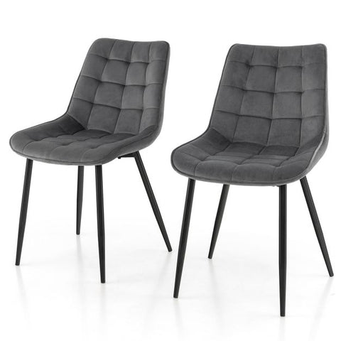 Velvet Set of 2 Dining Chairs in Grey