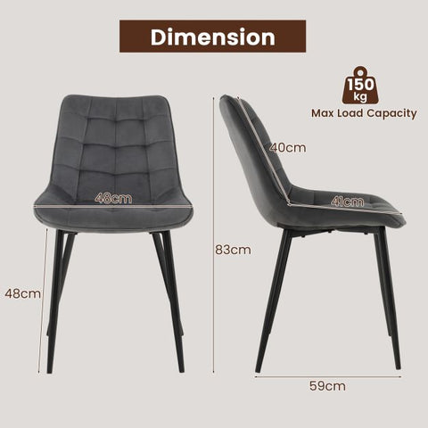Velvet Set of 2 Dining Chairs in Grey
