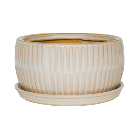 Dazzling set of 2 Indoor Bonsai Planters with Reactive Glaze in White