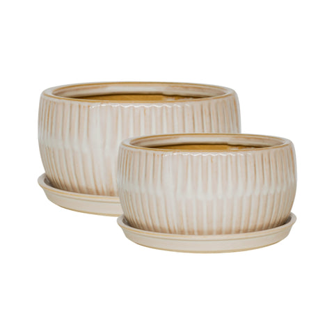 Dazzling set of 2 Indoor Bonsai Planters with Reactive Glaze in White