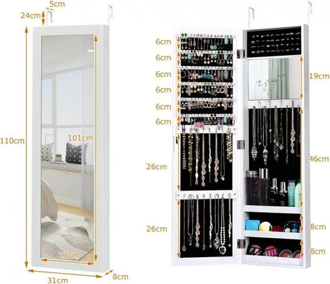 Practical Wall Mounted Jewellery Cabinet with Full-Length Mirror