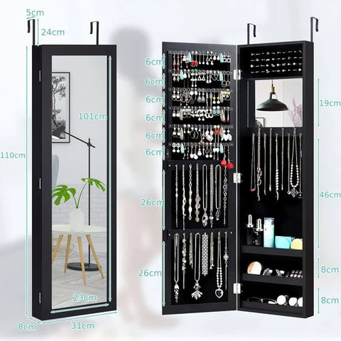 Practical Wall Mounted Jewellery Cabinet with Full-Length Mirror