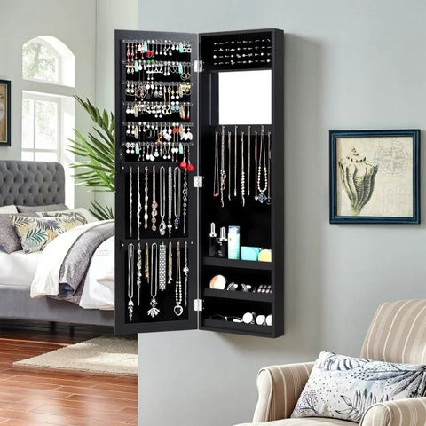 Practical Wall Mounted Jewellery Cabinet with Full-Length Mirror