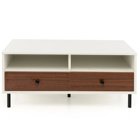 Stylish Tea Table with Sturdy Metal Legs and Ample Storage in White
