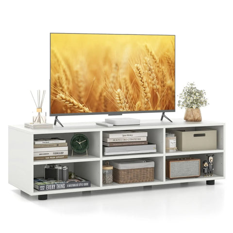 Sleek and Modern TV Console Table with Cable Holes and Adjustable Shelves