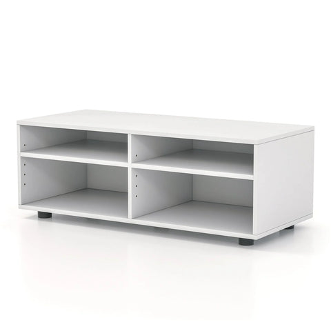 Minimalistic TV Stand with 5-Position Adjustable Shelves and Ample Storage in White