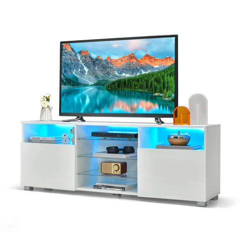 Modern and Stylish TV Stand with LED Lights and 2 Large Cabinet Doors