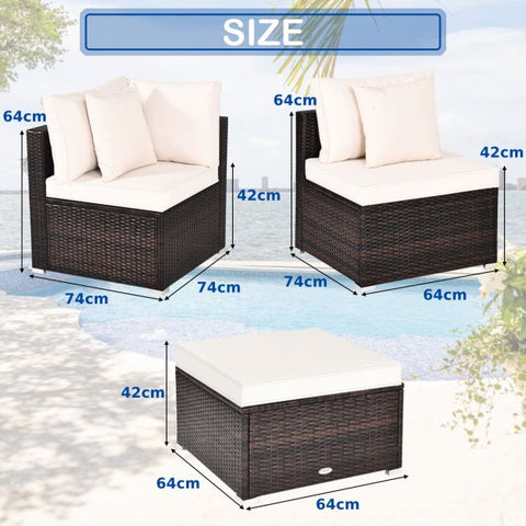 Garden Wicker Conversation Furniture Set with soft cushions and pillow in White