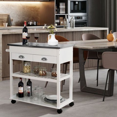 3-Tier Rolling Kitchen Island  Cart with Drawers-Brown