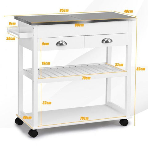 3-Tier Rolling Kitchen Island  Cart with Drawers-Brown