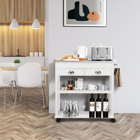 3-Tier Rolling Kitchen Island  Cart with Drawers-Brown