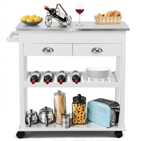 3-Tier Rolling Kitchen Island  Cart with Drawers-Brown