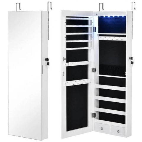 Mounted Spacious Jewellery Cabinet with Lock and Integrated LED Lights