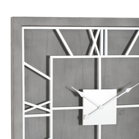 Rustic Square Grey Wood Wall Clock with White Painted Metal Roman Numerals