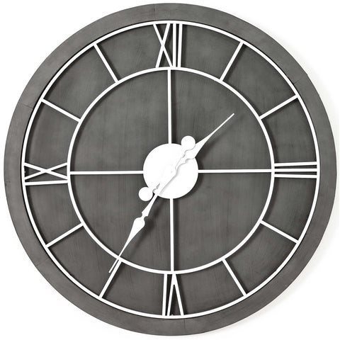 Rustic Grey Wood Wall Clock with White Painted Metal Roman Numerals
