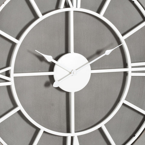 Rustic Grey Wood Wall Clock with White Painted Metal Roman Numerals