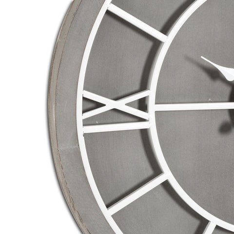 Rustic Grey Wood Wall Clock with White Painted Metal Roman Numerals